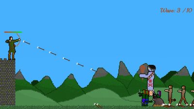 Screenshot of Runes of the Ancients. Arrows rain down on an approaching wave of giants, moles, and zombies.