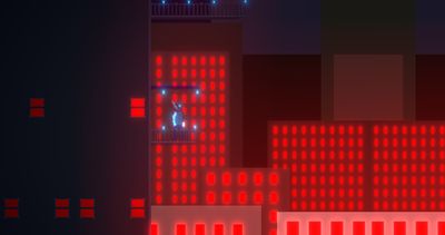 Screenshot of Sunset Seeker. A figure gazes out on a neon-lit city.
