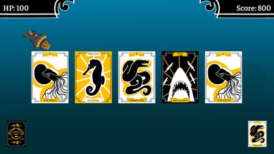 Game screenshot featuring encounter and upgrade options displayed as cards